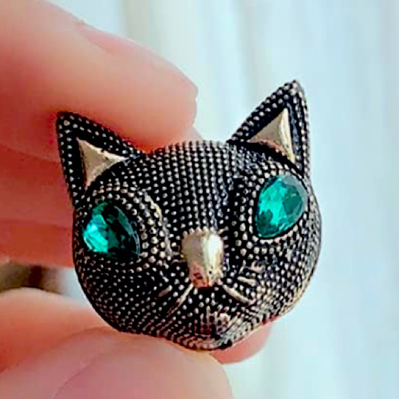 Gorgeous Large Eye Candy Gilt Crystal Eyed Cat Brooch 34$